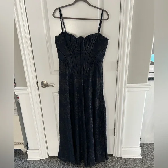 House of CB Esme Midnight Blue Lurex Chiffon Maxi Dress
